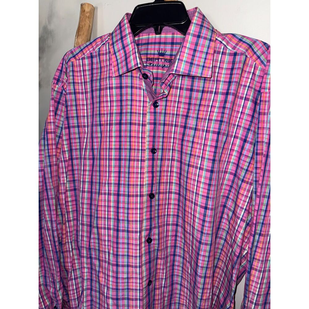 Bertigo Masterpiece Mens 2XL Cotton Pink Blue Green Colorful Button Down Shirt